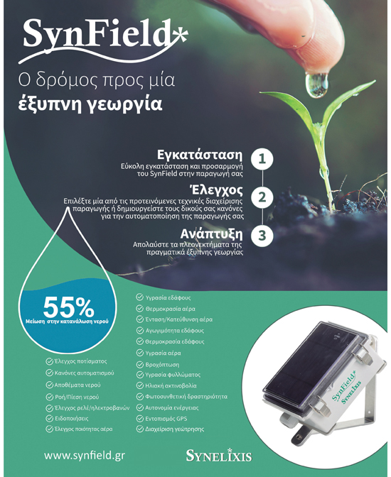 Μειώνει την κατανάλωση αρδευτικού νερού έως και 55% η τεχνολογία SynField