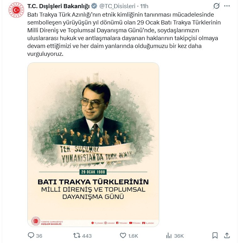 «Ημέρα Εθνικής Αντίστασης των Τούρκων της Δυτικής Θράκης» η 29η Ιανουαρίου για την Τουρκία