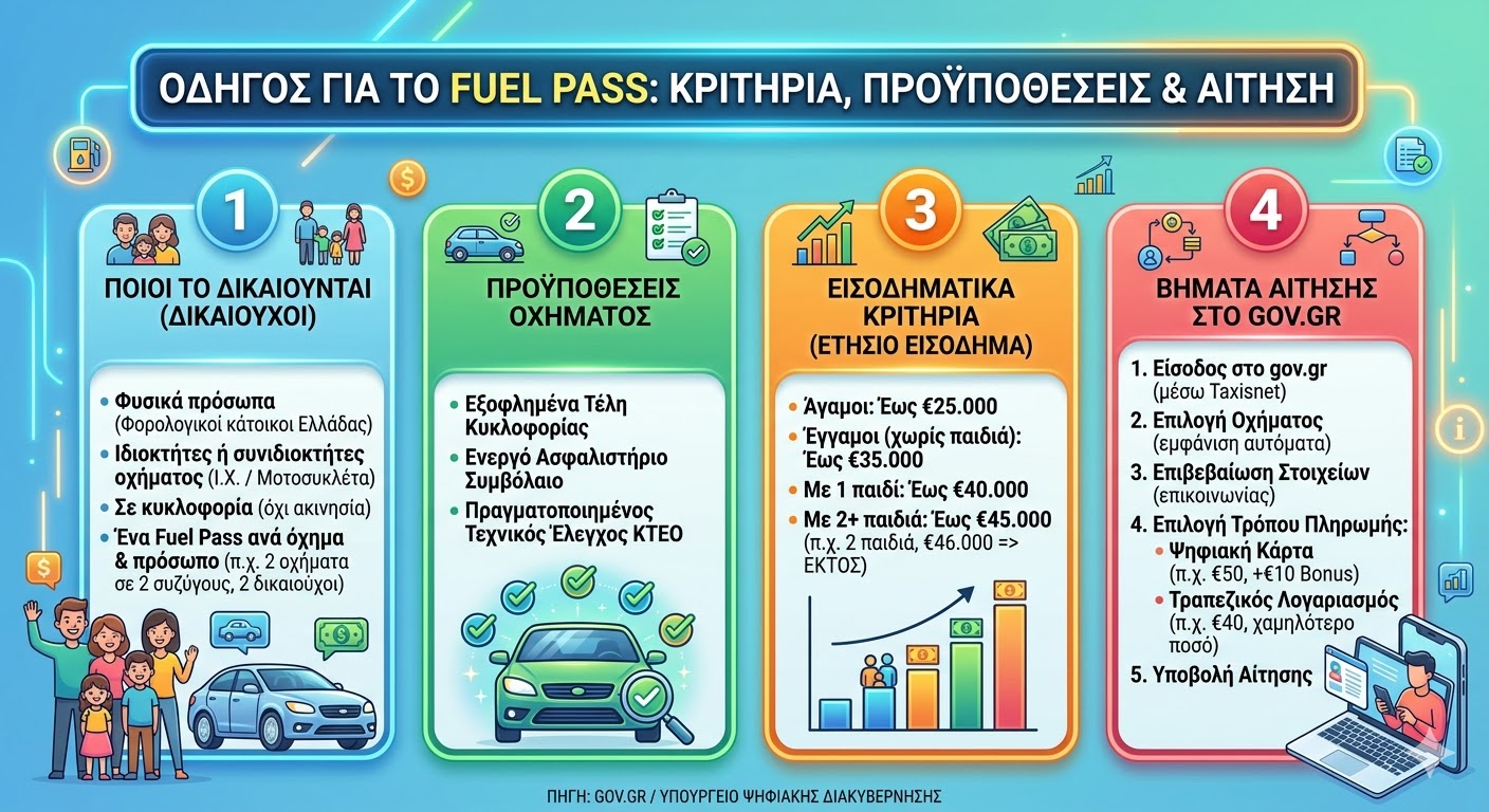Επιδότηση καυσίμων πριν από το Πάσχα μέσω της πλατφόρμας Fuel Pass – Όλες οι λεπτομέρειες για τους δικαιούχους, τα βήματα, οι όροι και οι προθεσμίες