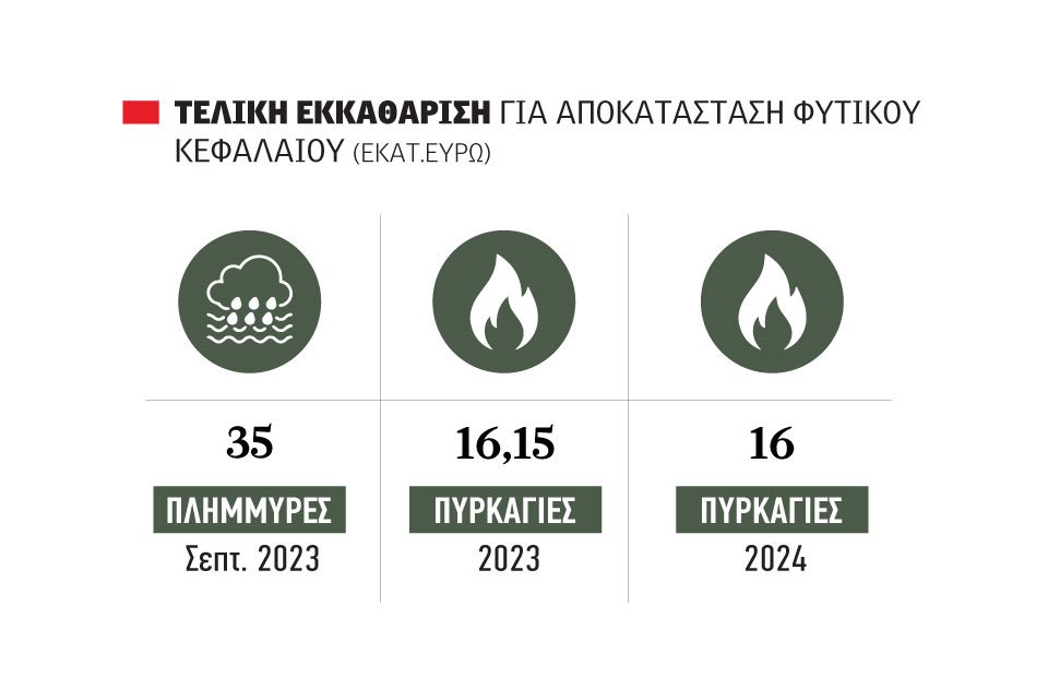 Στα 32 εκατ. ευρώ η τελική εκκαθάριση αποκατάστασης φυσικού κεφαλαίου από τις πυρκαγιές του 2023 και 2024