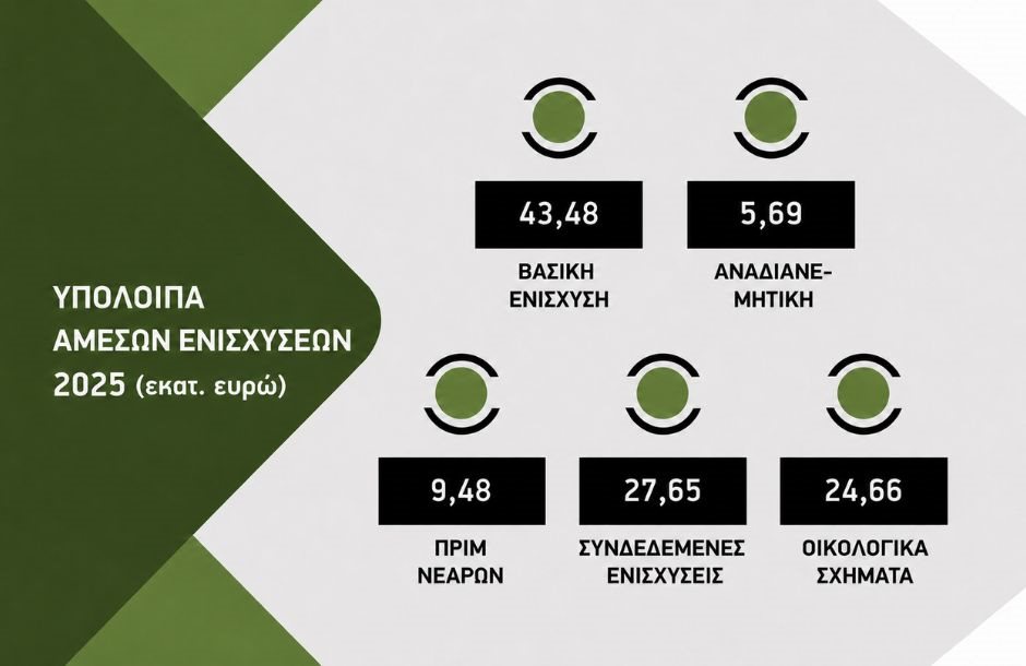 Μόνο συνταγολόγιο και monitoring κράτησαν ρέστα για τον Οκτώβριο στα 86,3 εκατ. ευρώ η ρεζέρβα από τις άμεσες ενισχύσεις του 2025