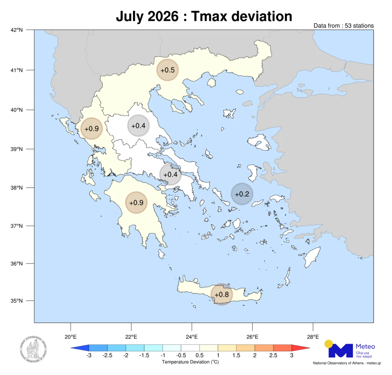 Ιούλιος με ελαφρώς υψηλότερες θερμοκρασίες του μέσου όρου για όλες τις περιοχές της χώρας