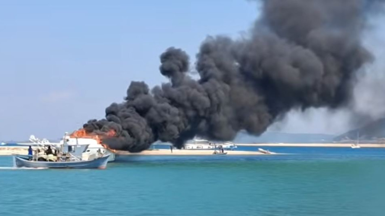 Λευκάδα: Φωτιά σε σκάφος με ιταλική σημαία - Βίντεο